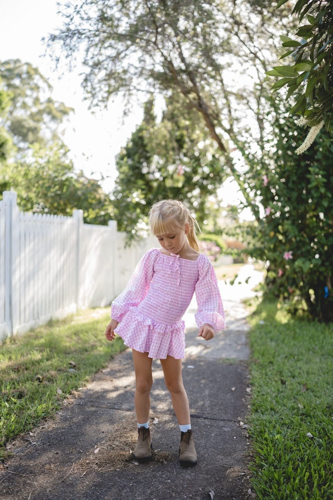 Pink Gingham Balloon Dress with Scrunchie