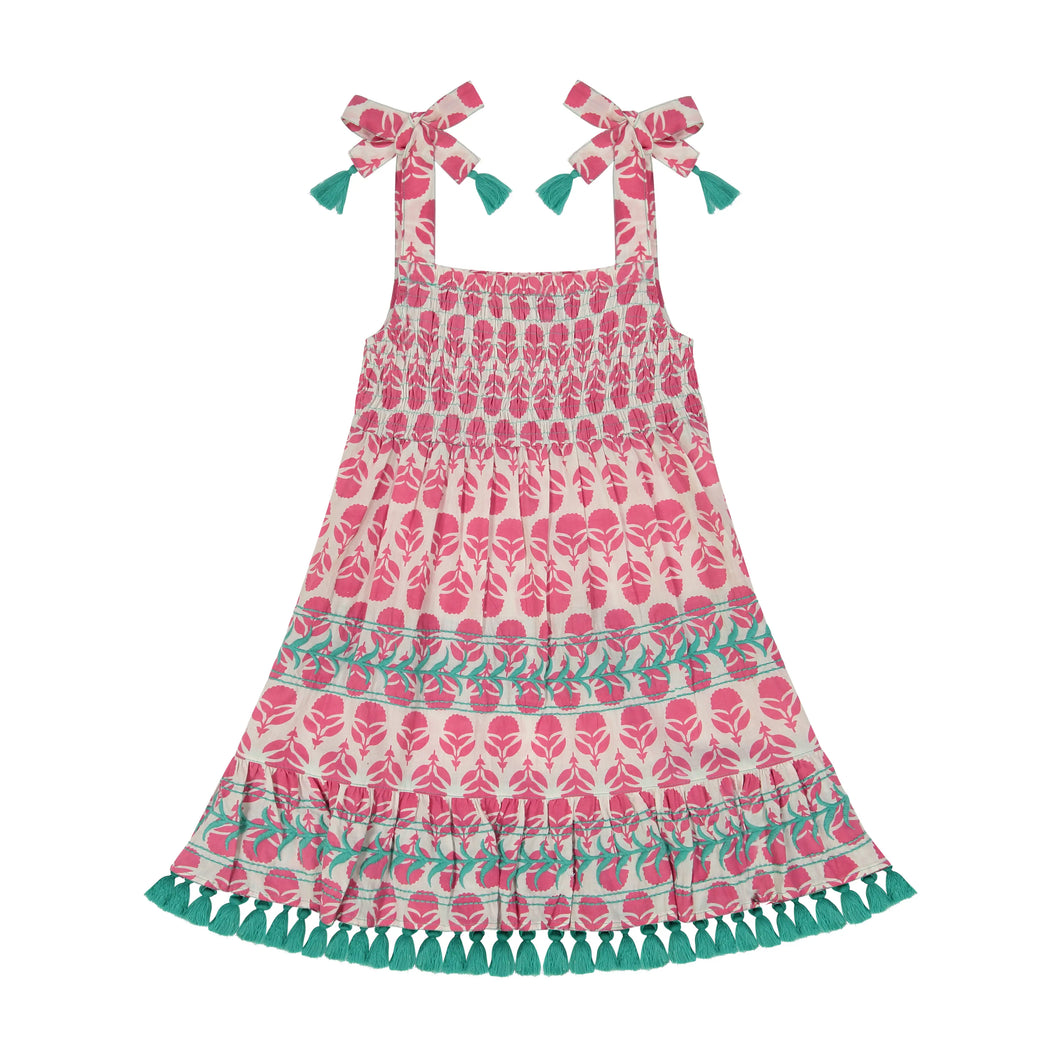 Maya Dress Fuschia Floral Block Print