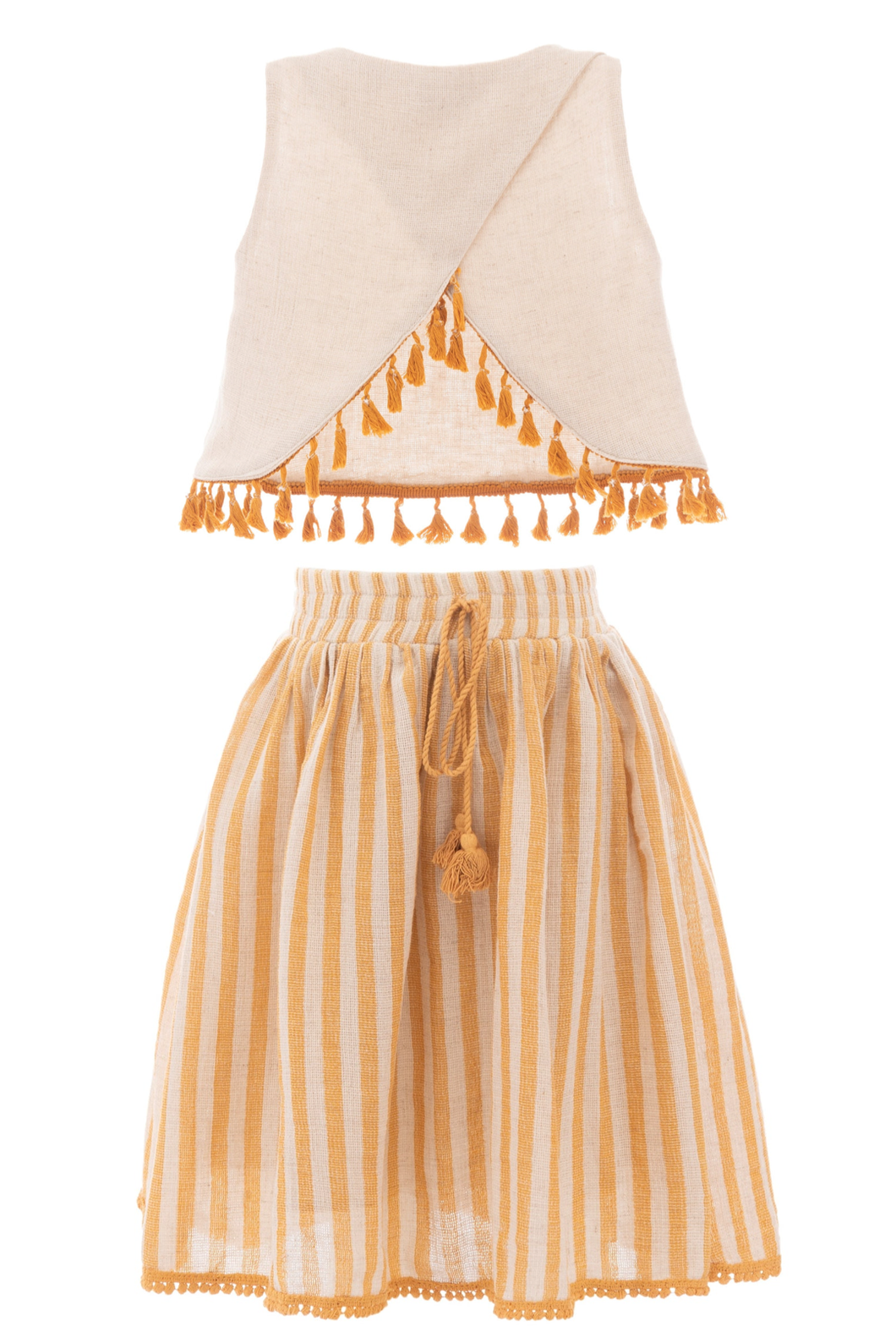 Tassel Linen Top & Skirt Set (orange)